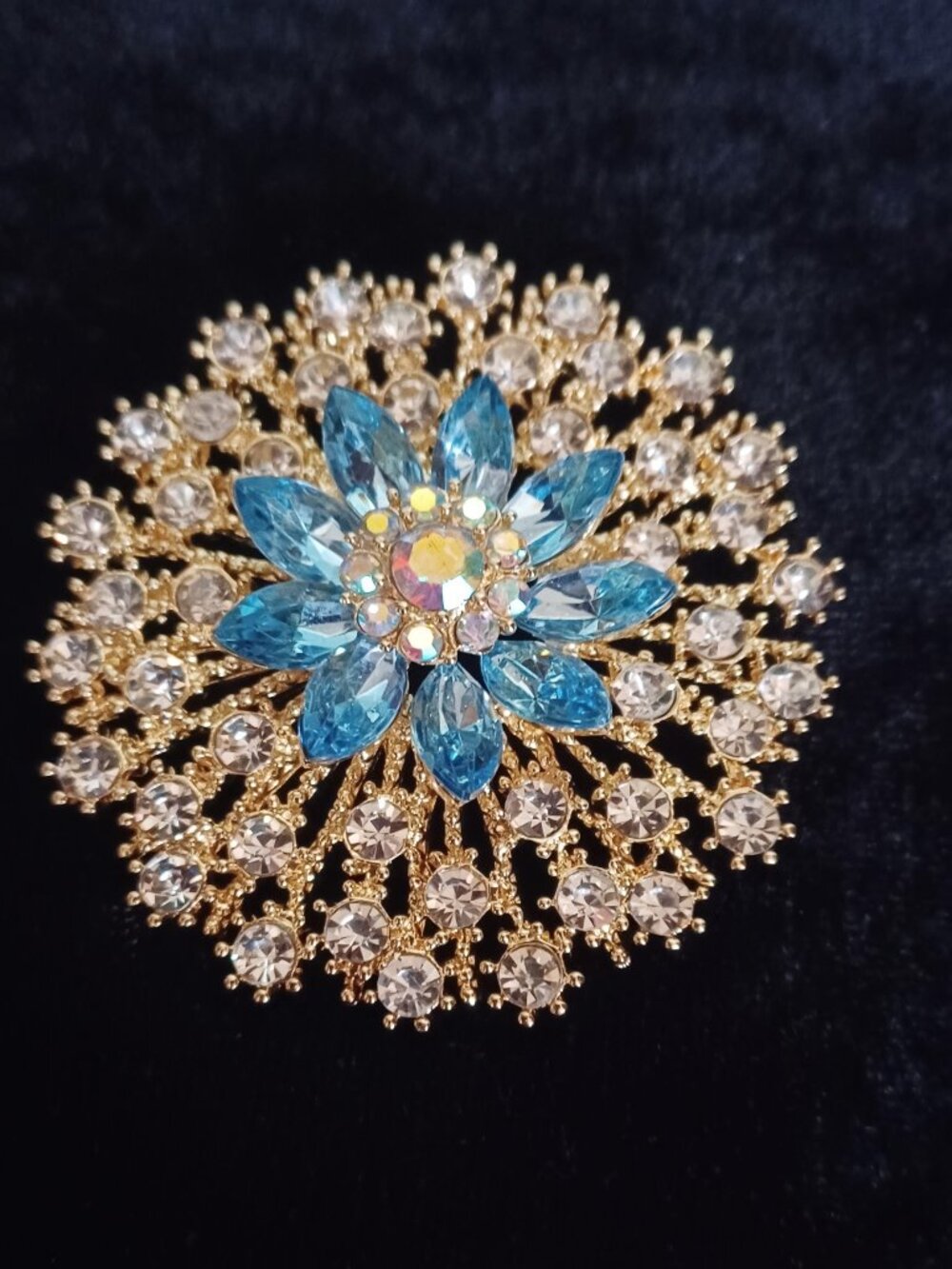 Blue and Clear Rhinestone Brooch